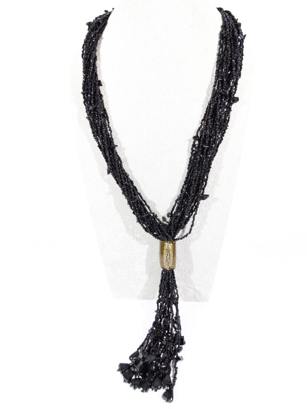 Vintage Black Seed Bead Multi-Strand Necklace